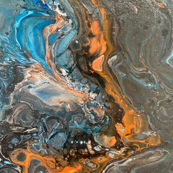 Original Artwork Painting Canvas Abstract Blue Swirls 12 x 12 Acrylic. - Picture 5 of 16